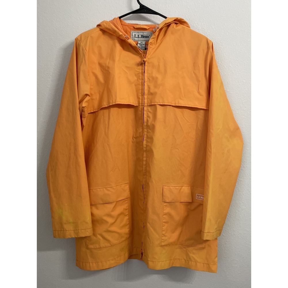Vintage L.L. Bean M Blaze Orange Rain‎ Parka Jacket PVC Nylon Hunting Hooded